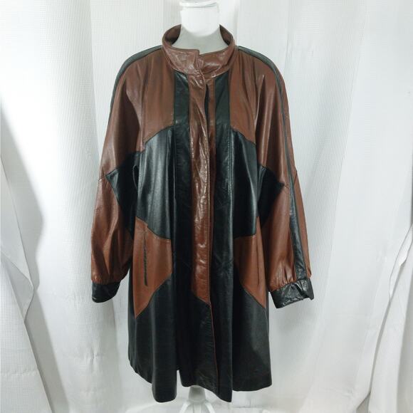 ROAMAN'S! EXQUISITE BLACK & BROWN GENUINE LEATHER GEOMETRIC JACKET, COAT! SZ 1X - Picture 2 of 12